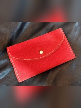 Suede Wallet Bright Red Vintage 60's/70's Boho Hipster Hippy